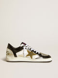 Women's Ball Star LAB in silver leather with brown leather star and black heel tab| Golden Goose