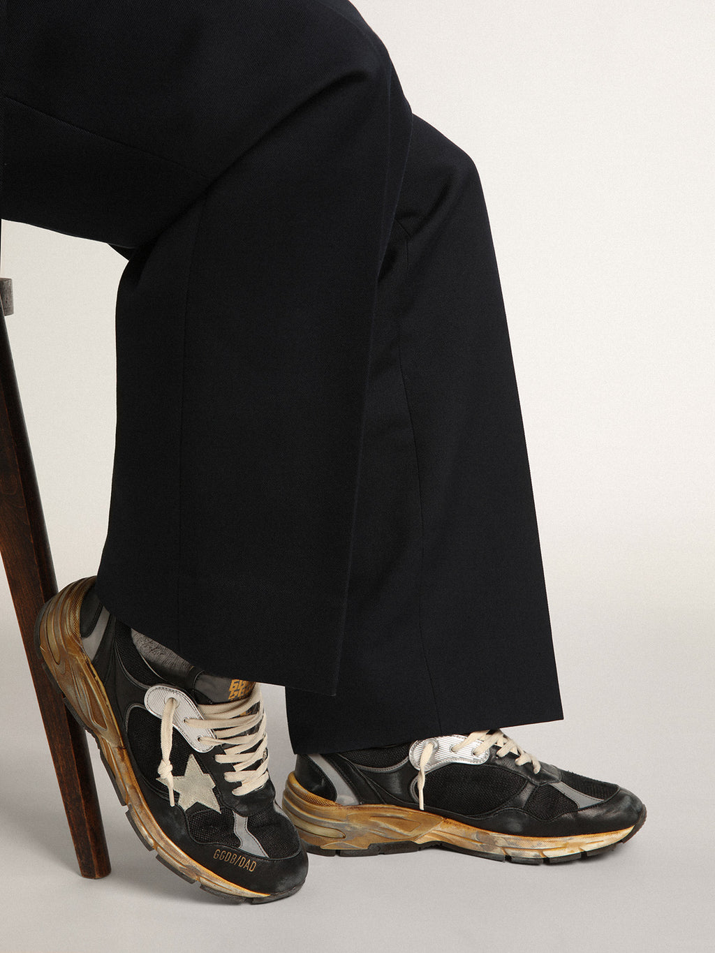 Women's Dad-Star in black mesh and nappa with ice-colored star| Golden Goose