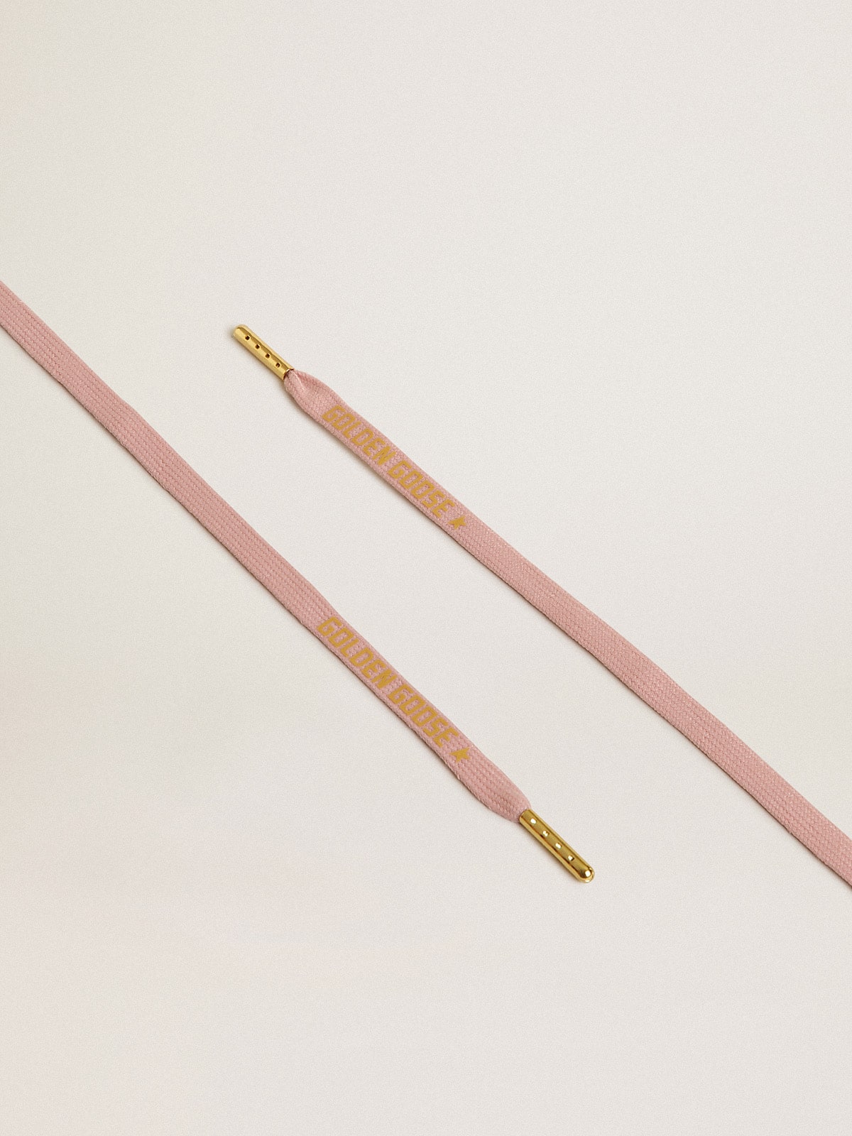 Pink cotton laces with contrasting gold logo| Golden Goose