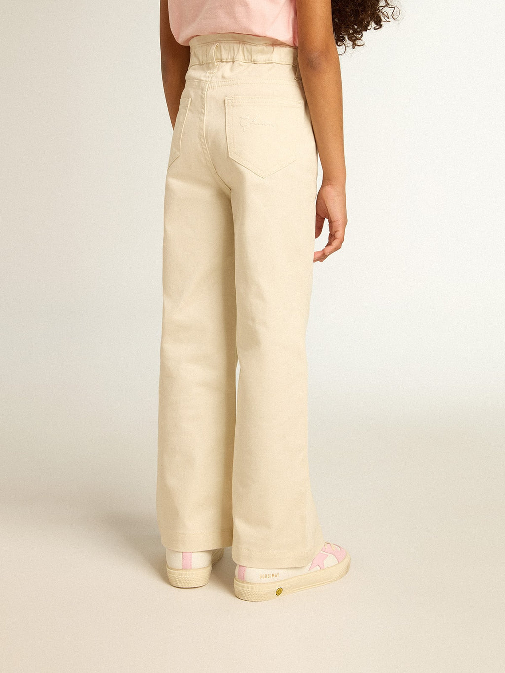 Girls' cotton pants in aged white| Golden Goose
