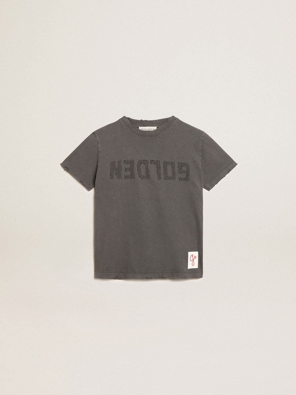 Boys' T-shirt in gray with distressed treatment| Golden Goose