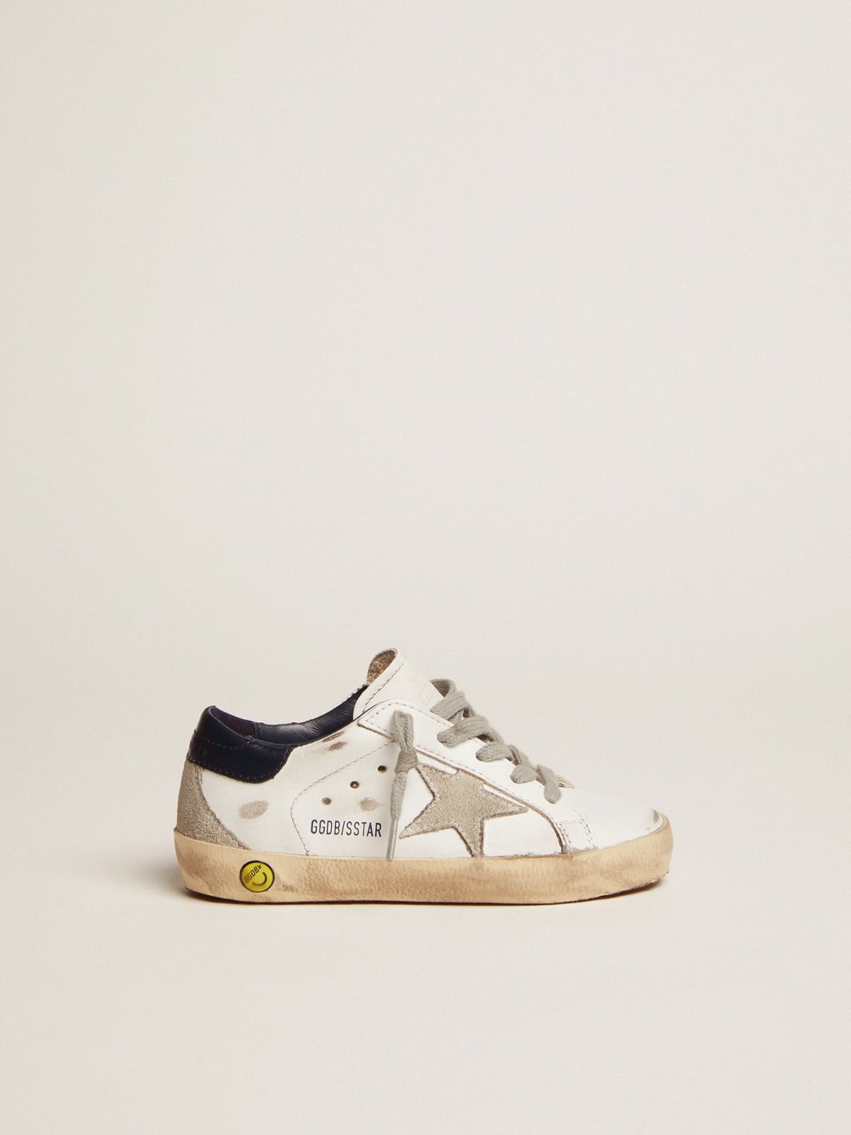 Junior Super-Star with gray suede star and blue heel tab| Golden Goose