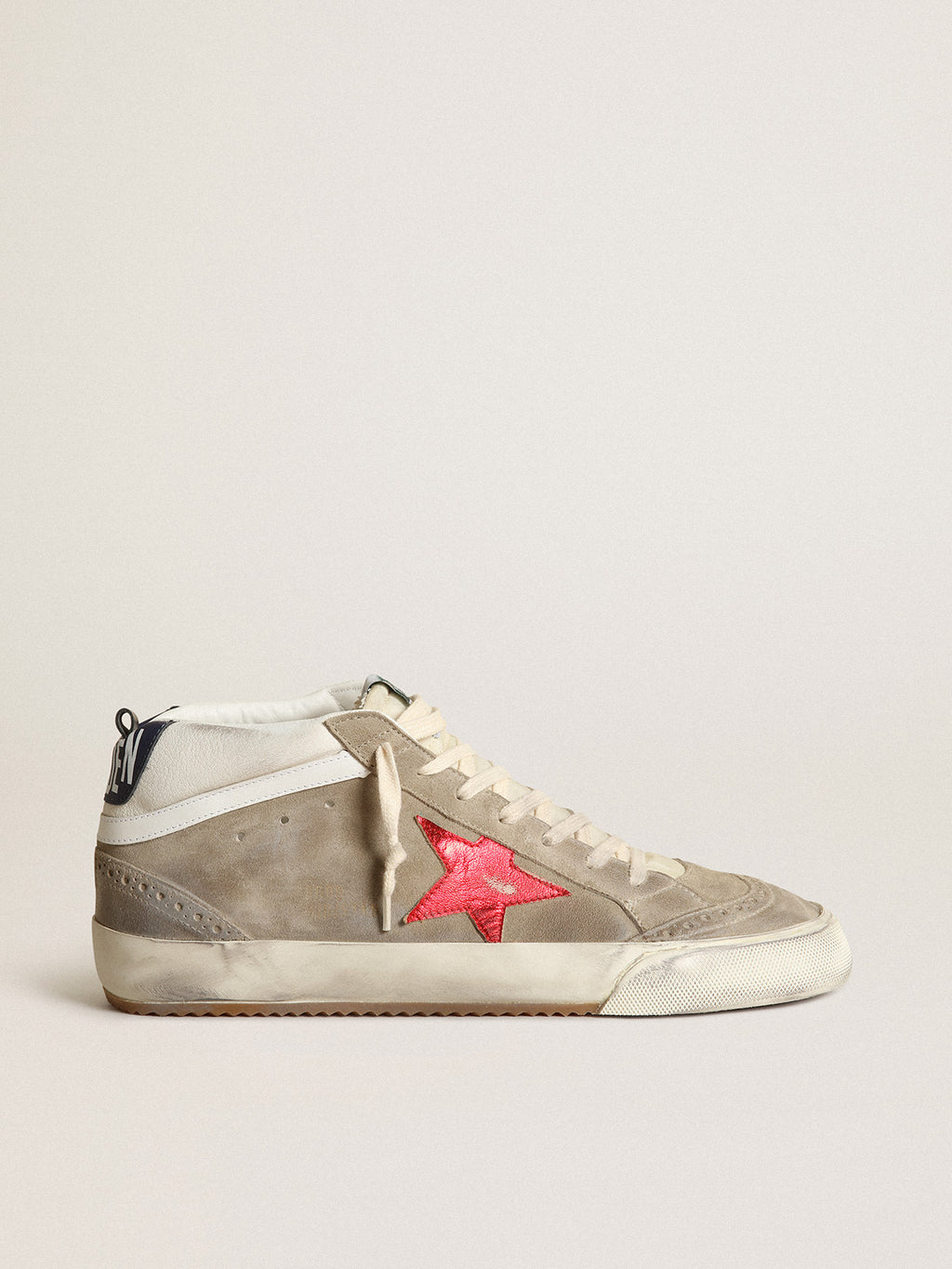 Men's Mid Star in dove gray suede with red leather star| Golden Goose