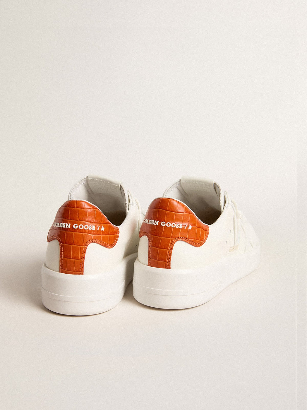 Women's Purestar with white leather star and orange heel tab| Golden Goose