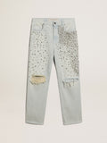 Women's bleached jeans with cabochon crystals| Golden Goose