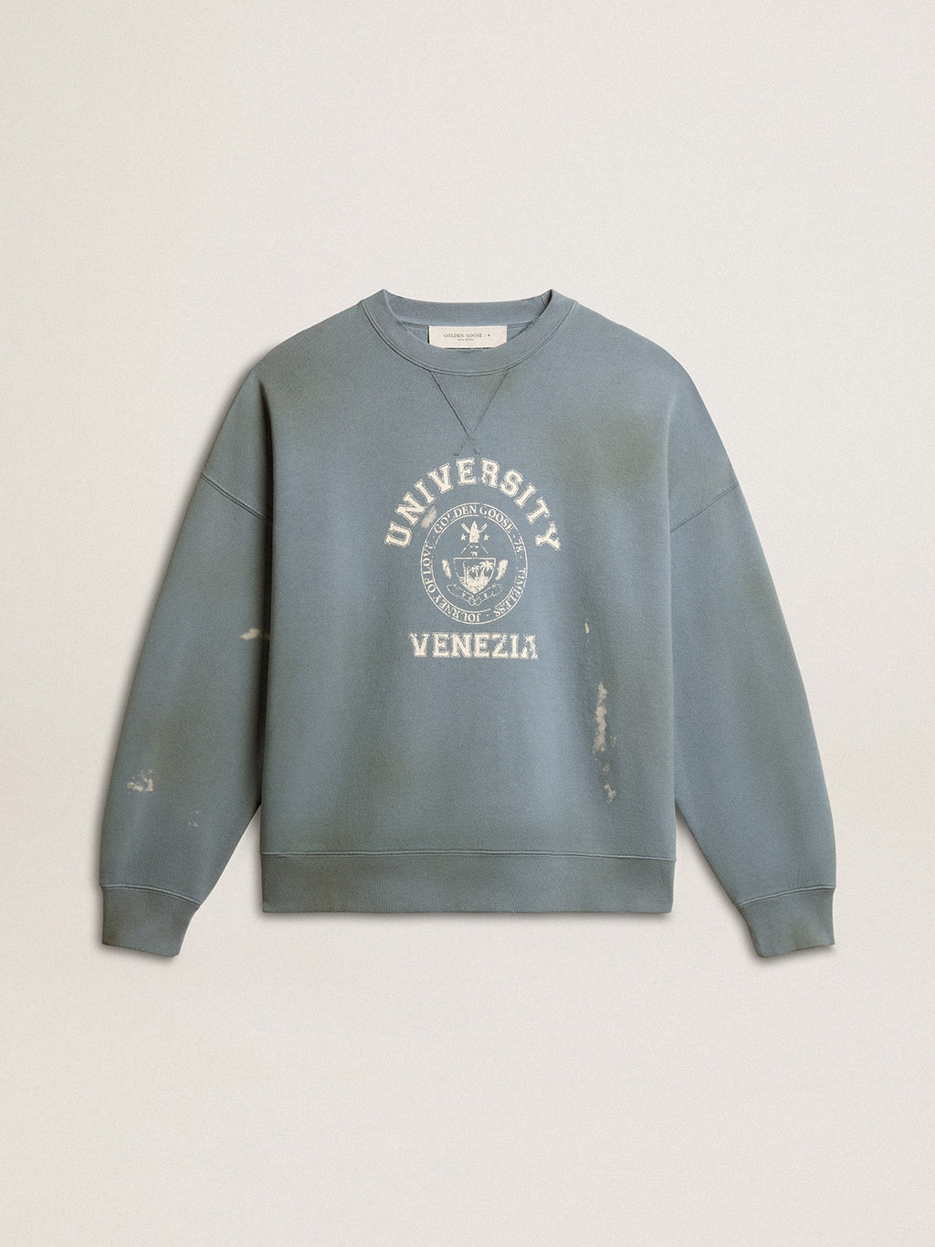 Oversized sweatshirt in baby blue with distressed finish| Golden Goose