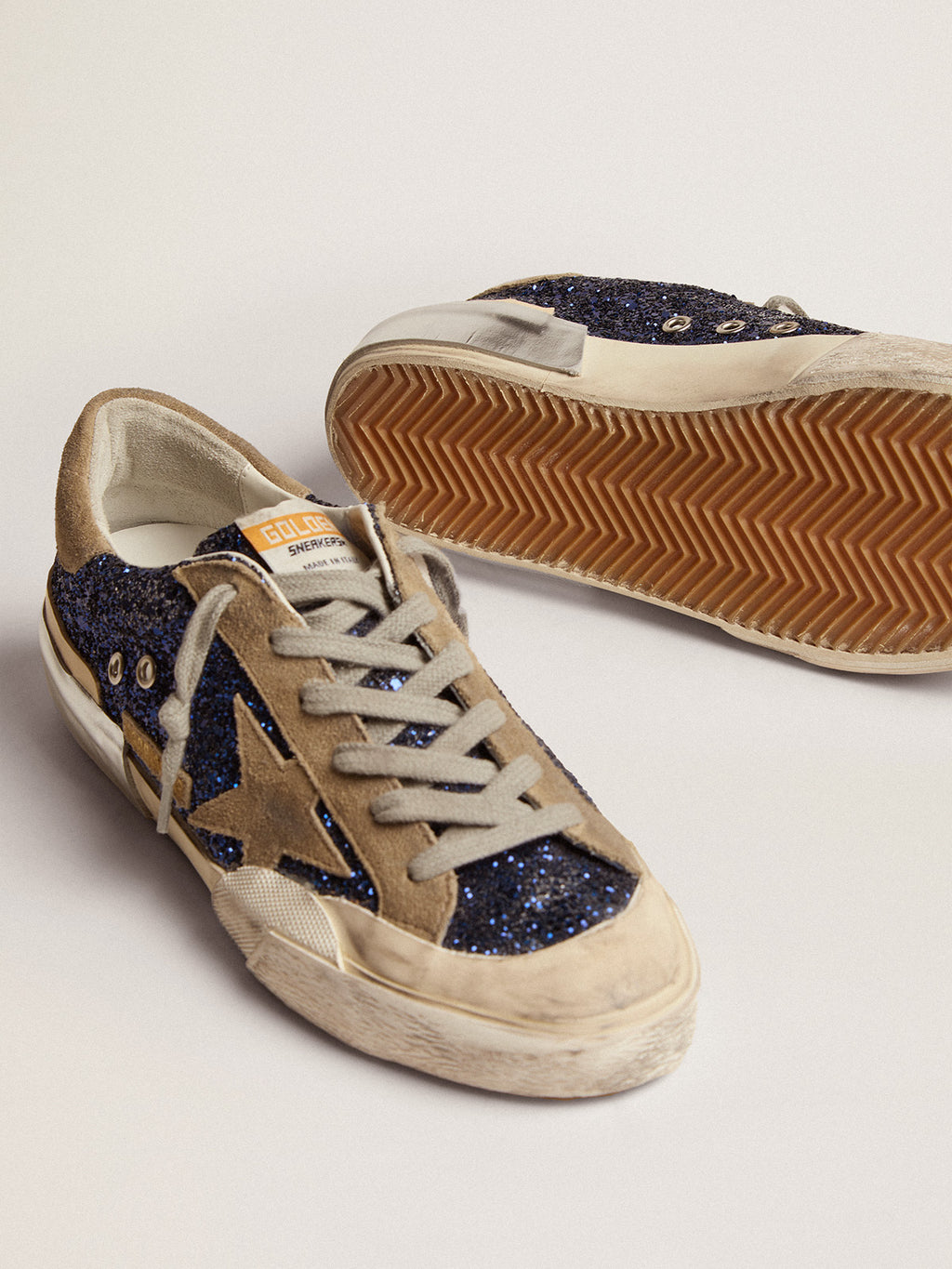 Women's Super-Star in blue glitter with dove gray suede star| Golden Goose
