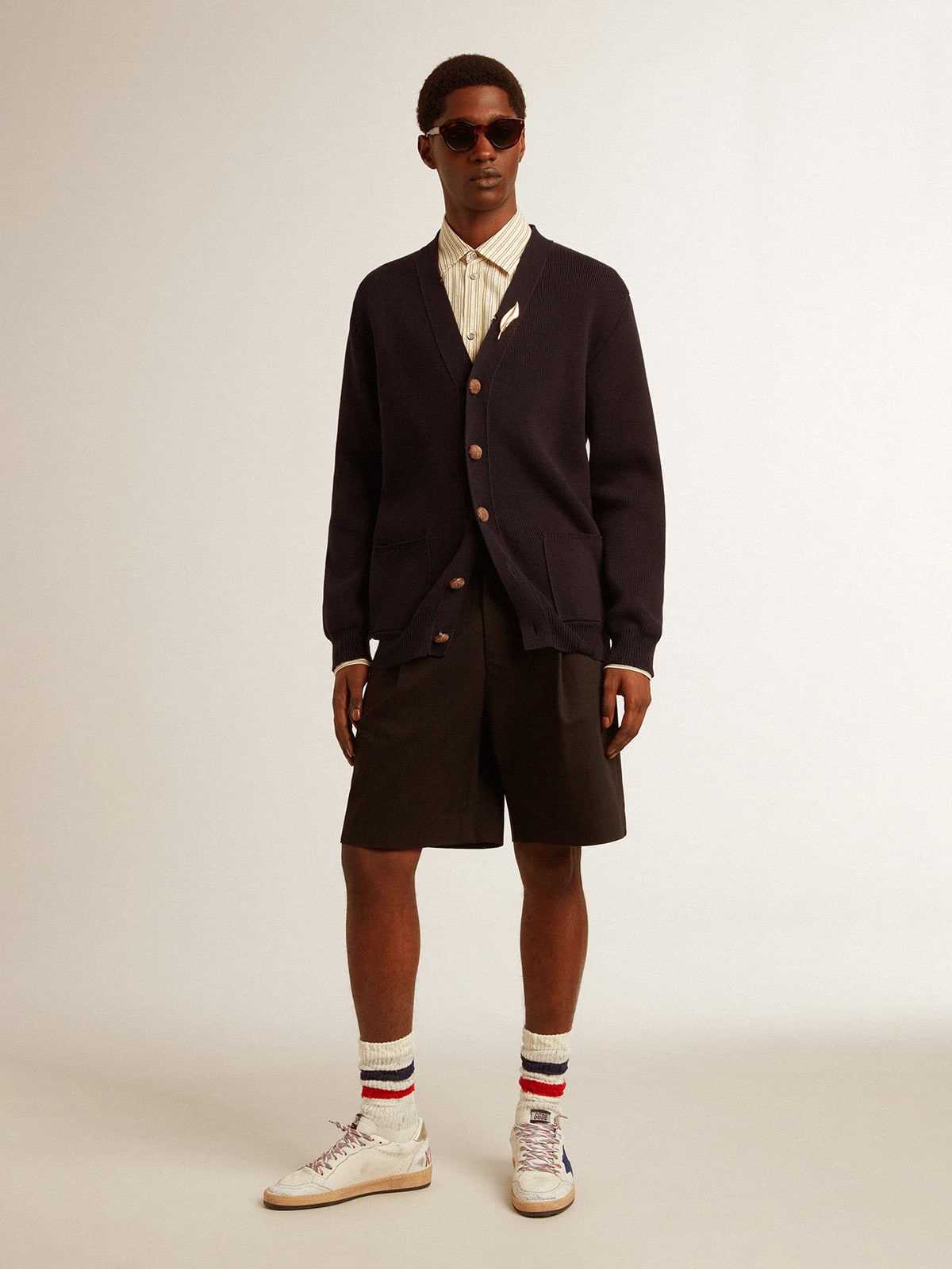 Men's Bermuda shorts in black cotton| Golden Goose