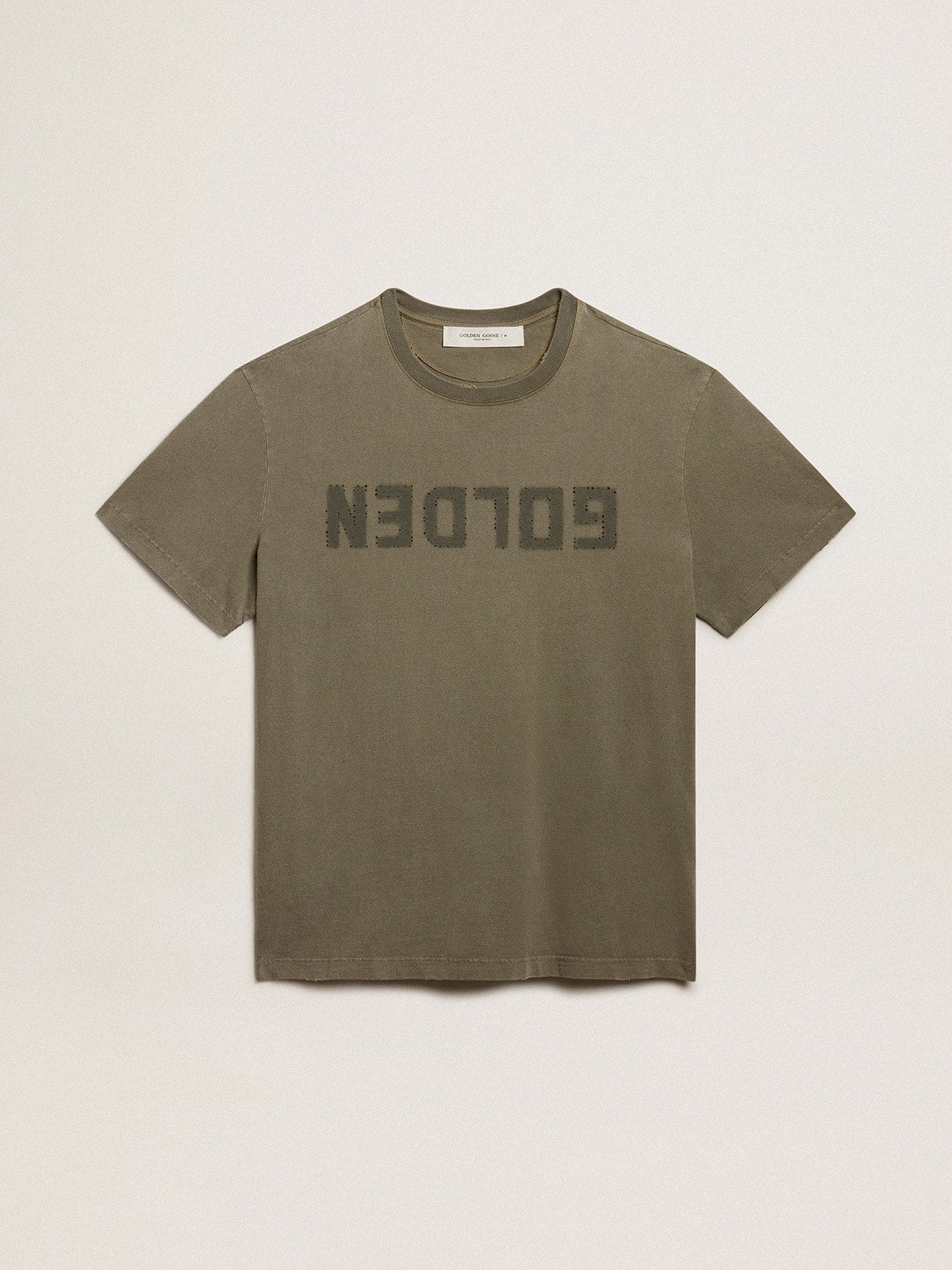 Women's olive green T-shirt with Golden lettering| Golden Goose