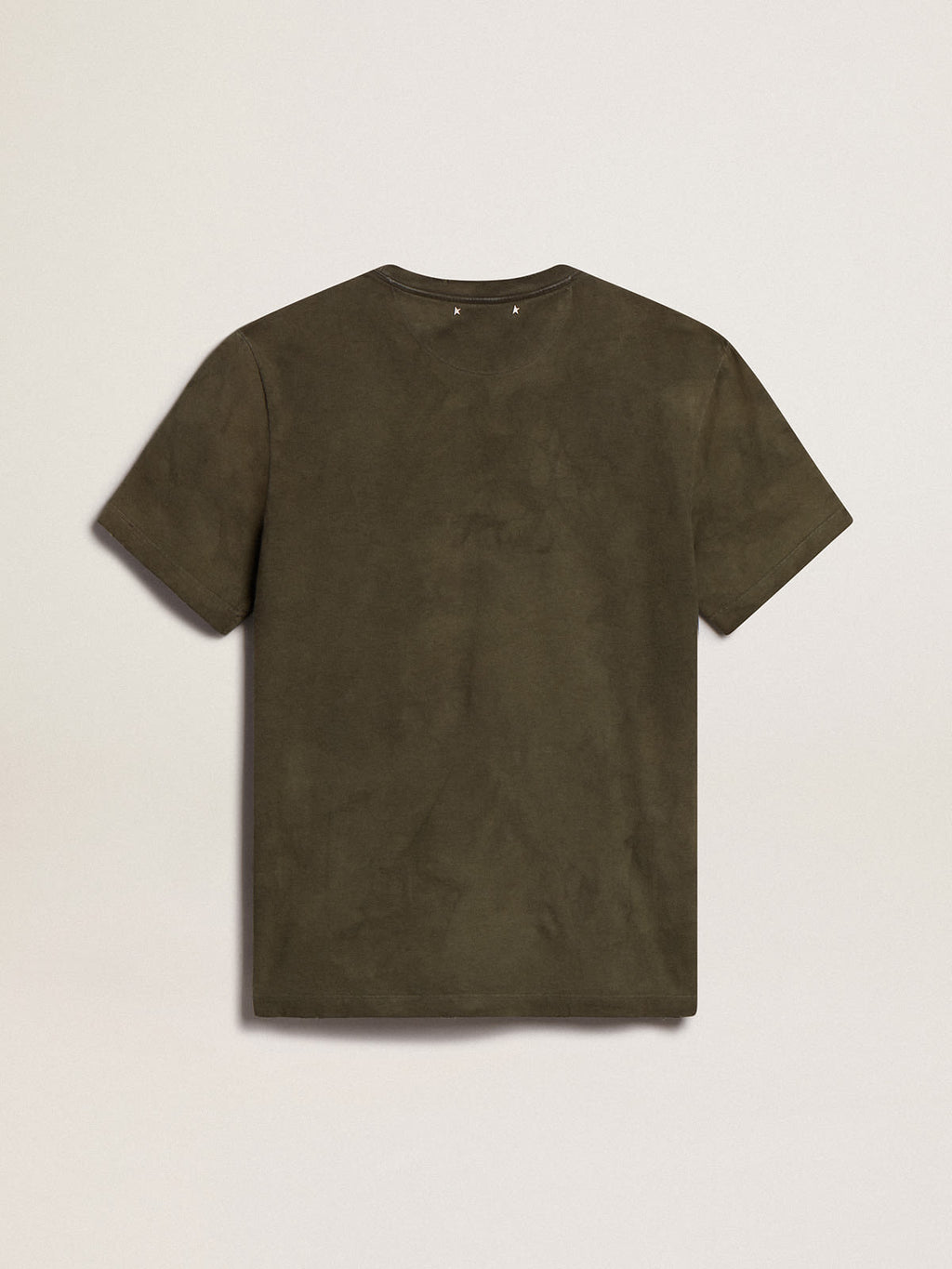 Beech-colored cotton T-shirt with embroidery on the front| Golden Goose