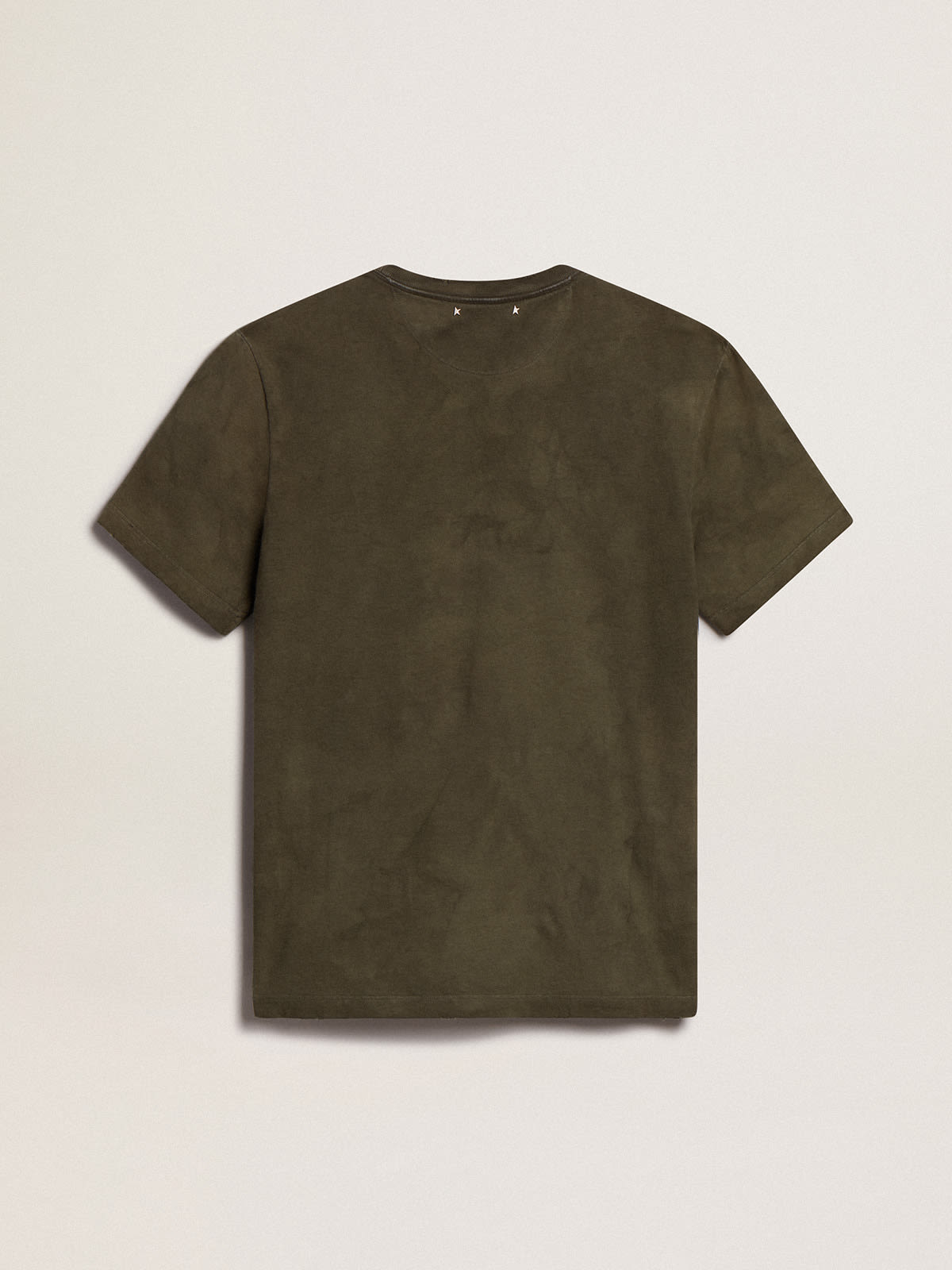 Beech-colored cotton T-shirt with embroidery on the front| Golden Goose