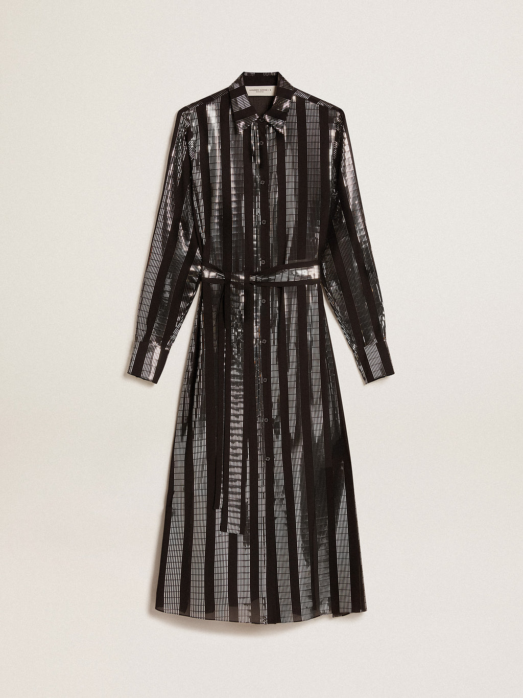 Black shirt dress with metallic appliqués| Golden Goose
