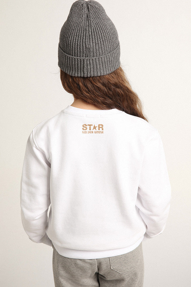Girls' white sweatshirt with gold maxi star on the front| Golden Goose