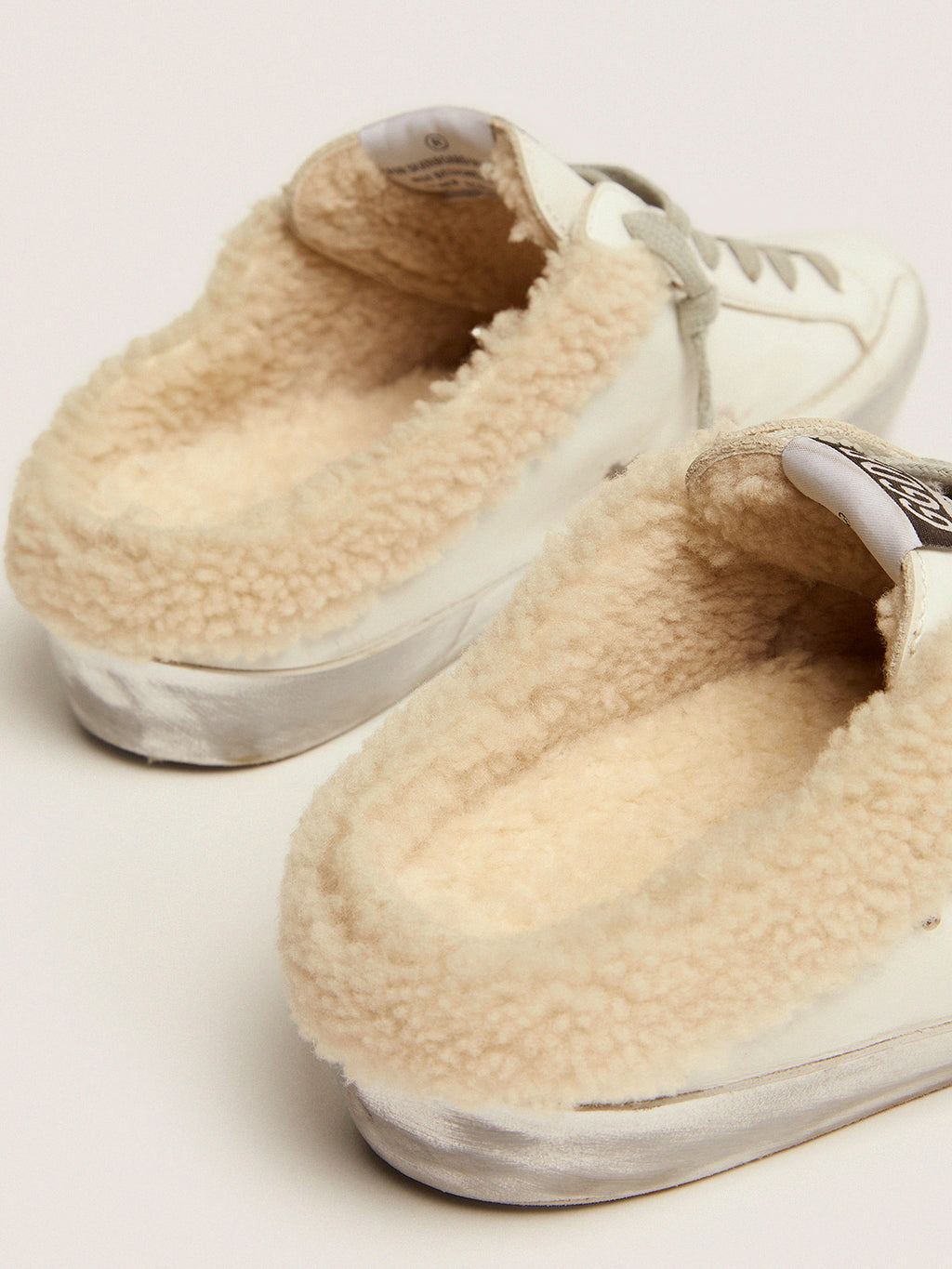 Super-Star Sabots in white leather with shearling lining| Golden Goose