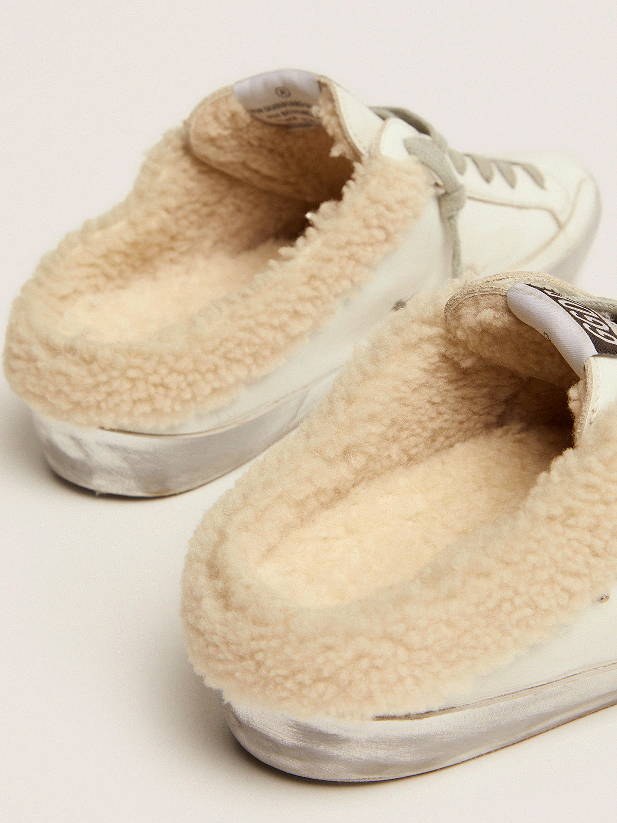 Super-Star Sabots in white leather with shearling lining| Golden Goose