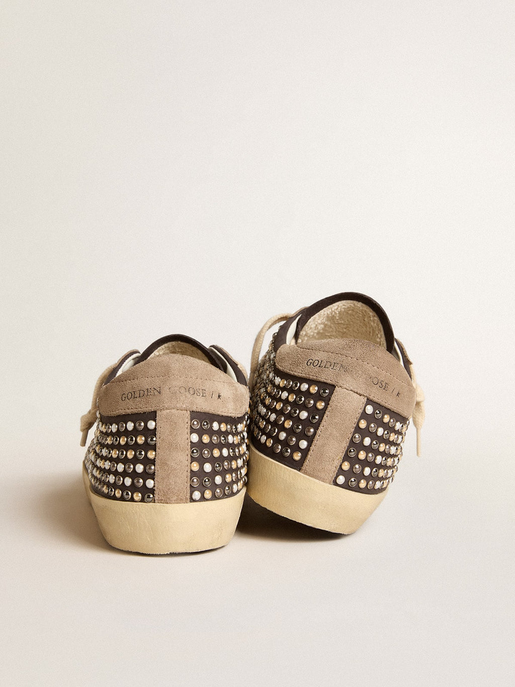 Super-Star LTD in gray nubuck with Swarovski pearls and suede star| Golden Goose
