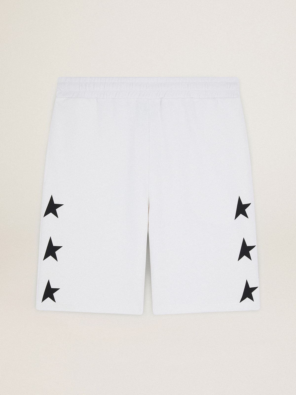 Men's vintage white bermuda shorts with contrasting black stars| Golden Goose