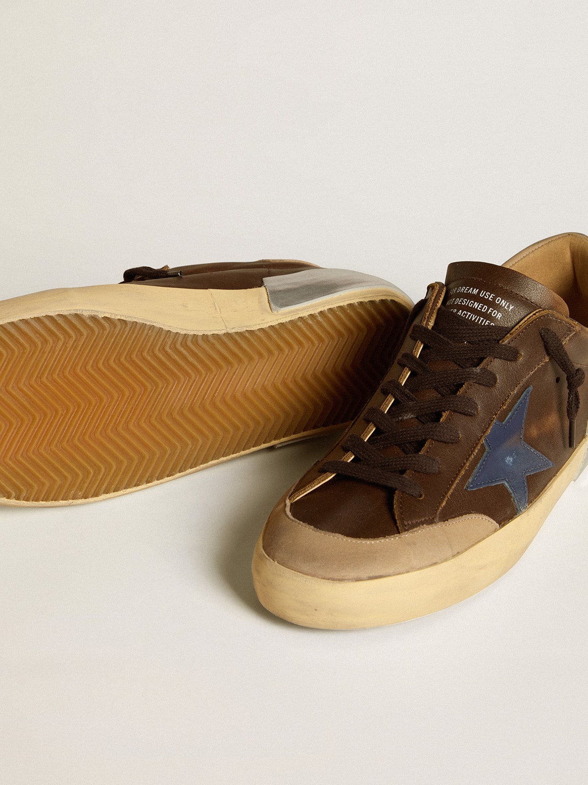 Men's Super-Star in leather with blue leather star and beige nubuck heel tab| Golden Goose