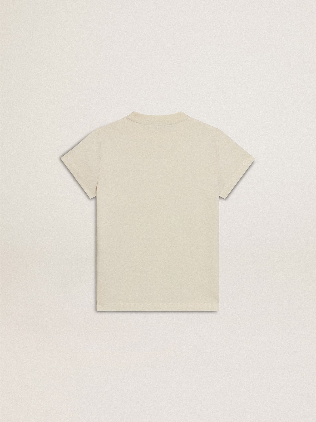 Girls' cotton T-shirt in worn white with red embroidery on the chest| Golden Goose