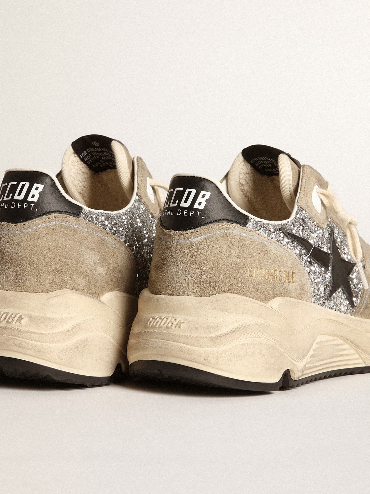Women's Running Sole in silver glitter and dove gray suede| Golden Goose