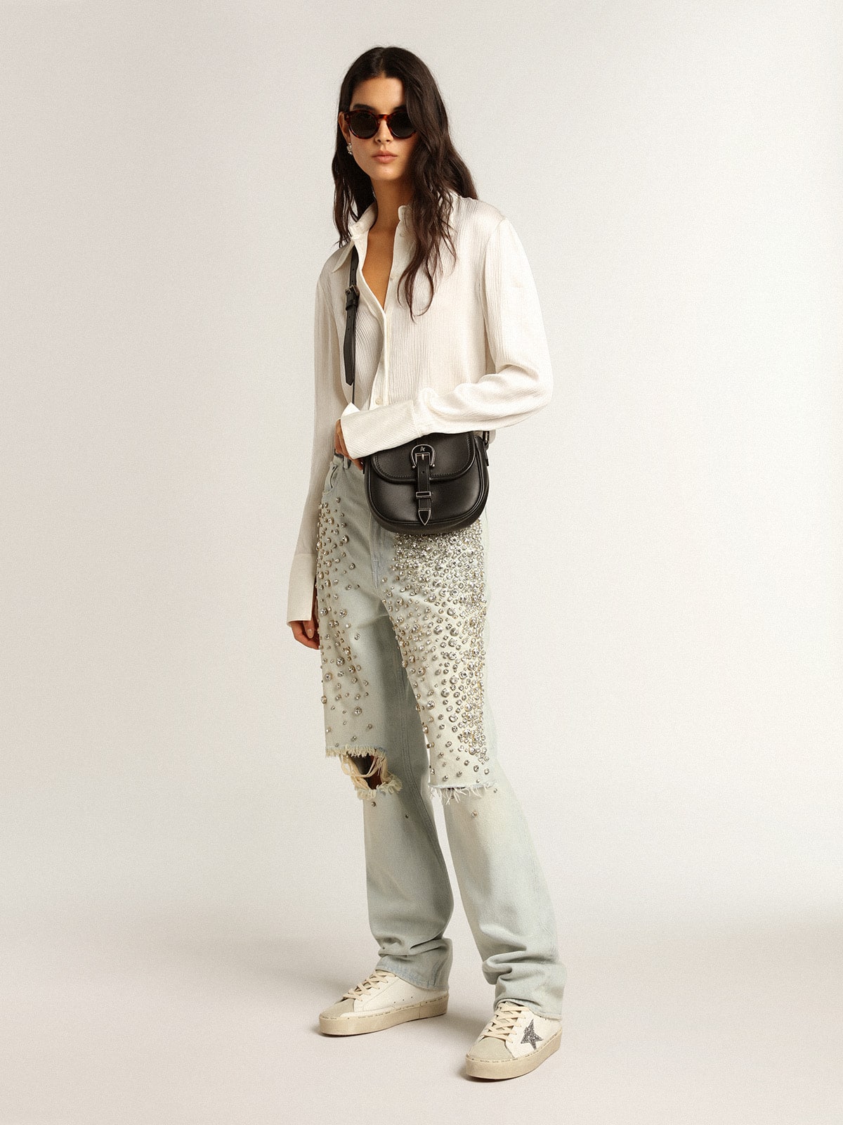 Women's Hi Star with silver glitter star and dove-gray nubuck heel tab| Golden Goose