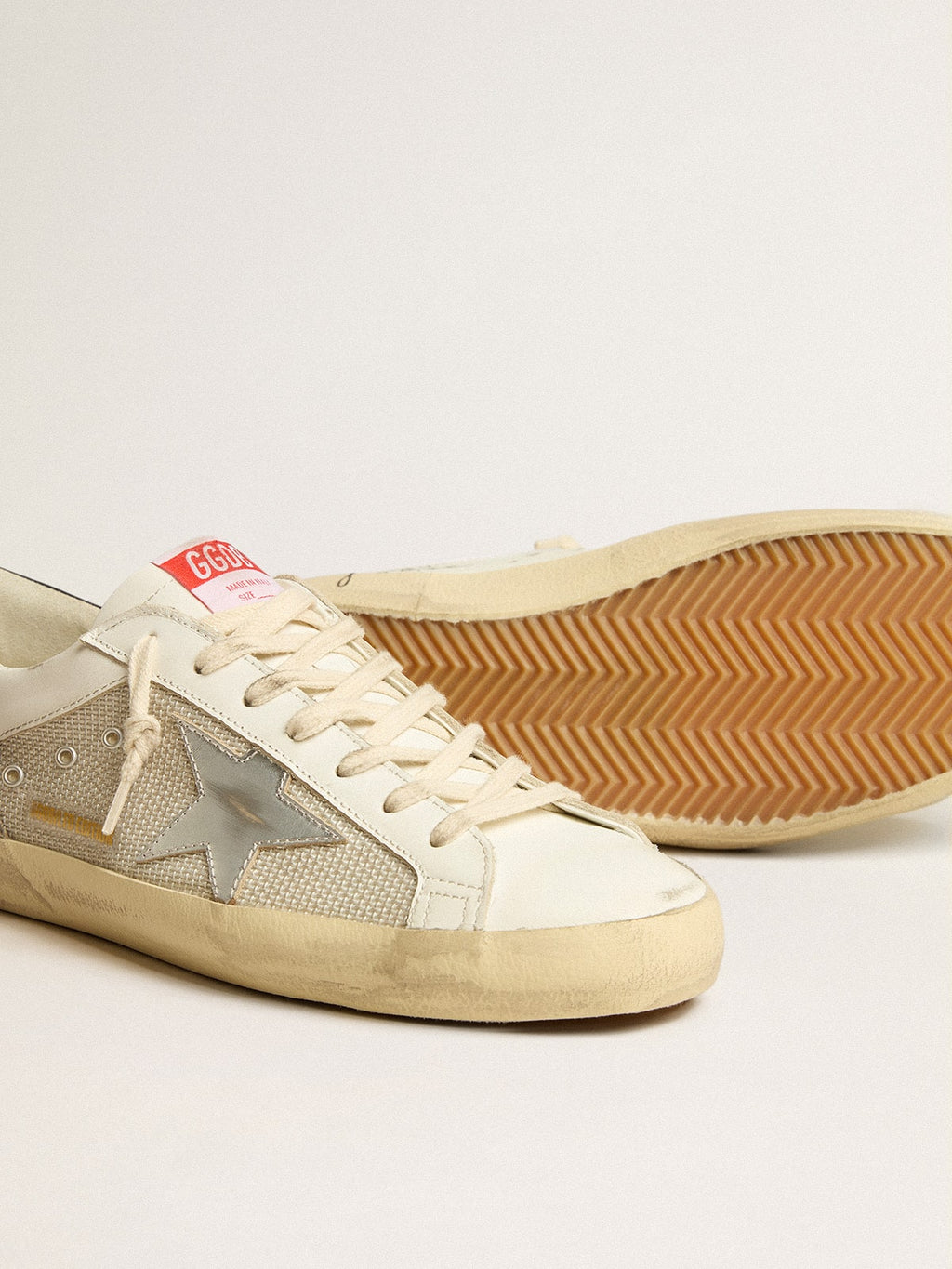 Men's Super-Star LTD in mesh and leather with silver star and blue heel tab| Golden Goose