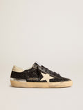 Super-Star in black glitter and nappa with cream leather star and heel tab| Golden Goose