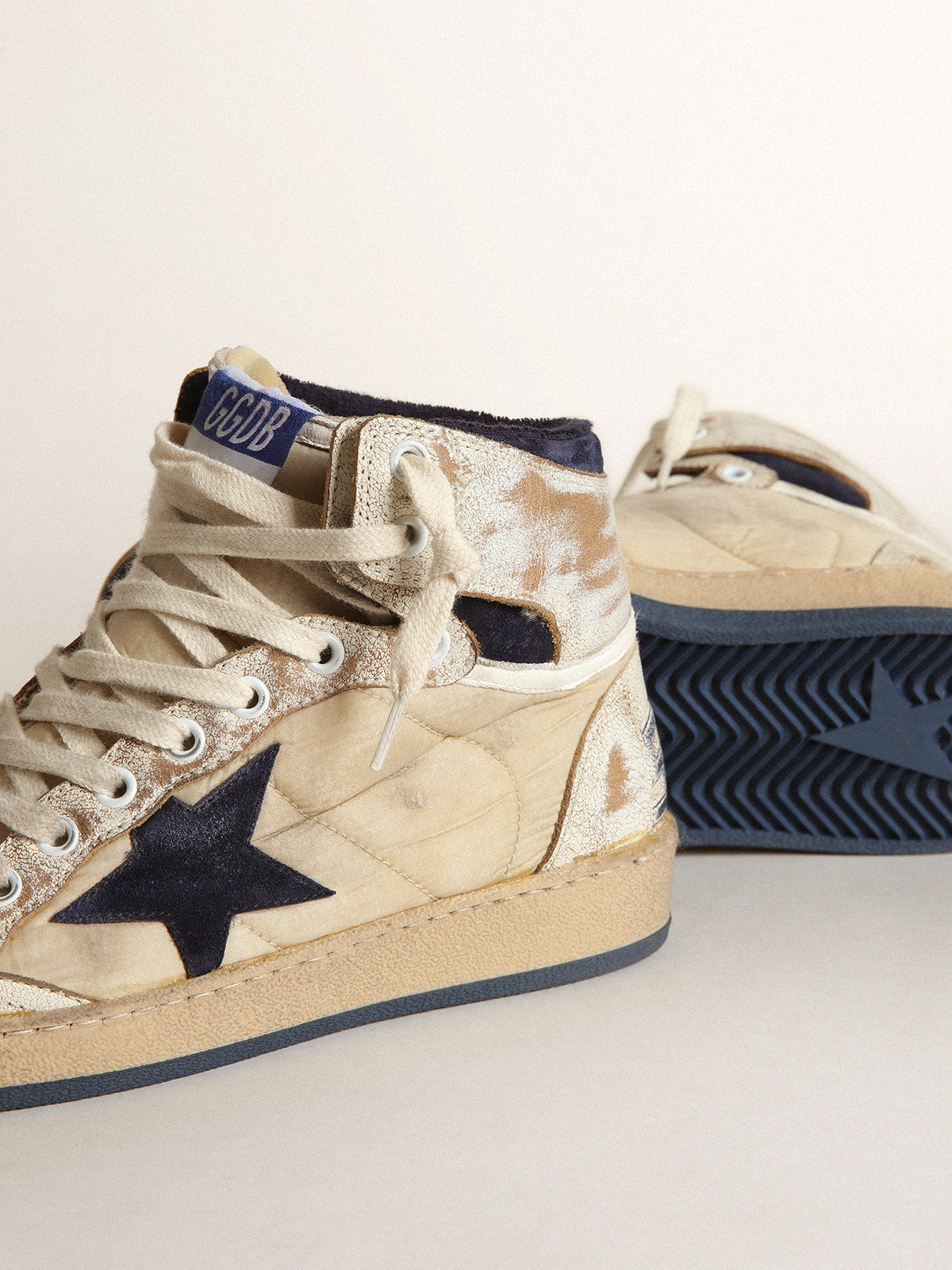 Women's Sky-Star in cream-colored nylon and white leather| Golden Goose