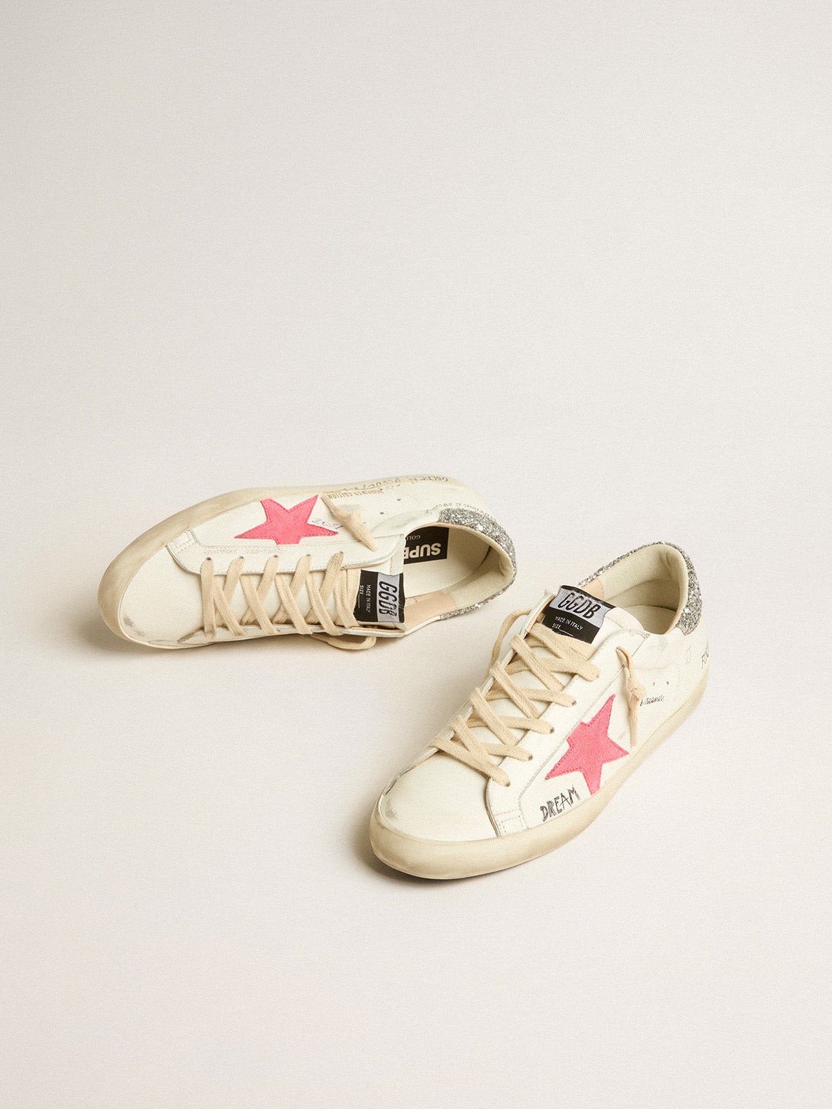 Super-Star LTD with fluorescent lobster suede star and glitter heel tab| Golden Goose