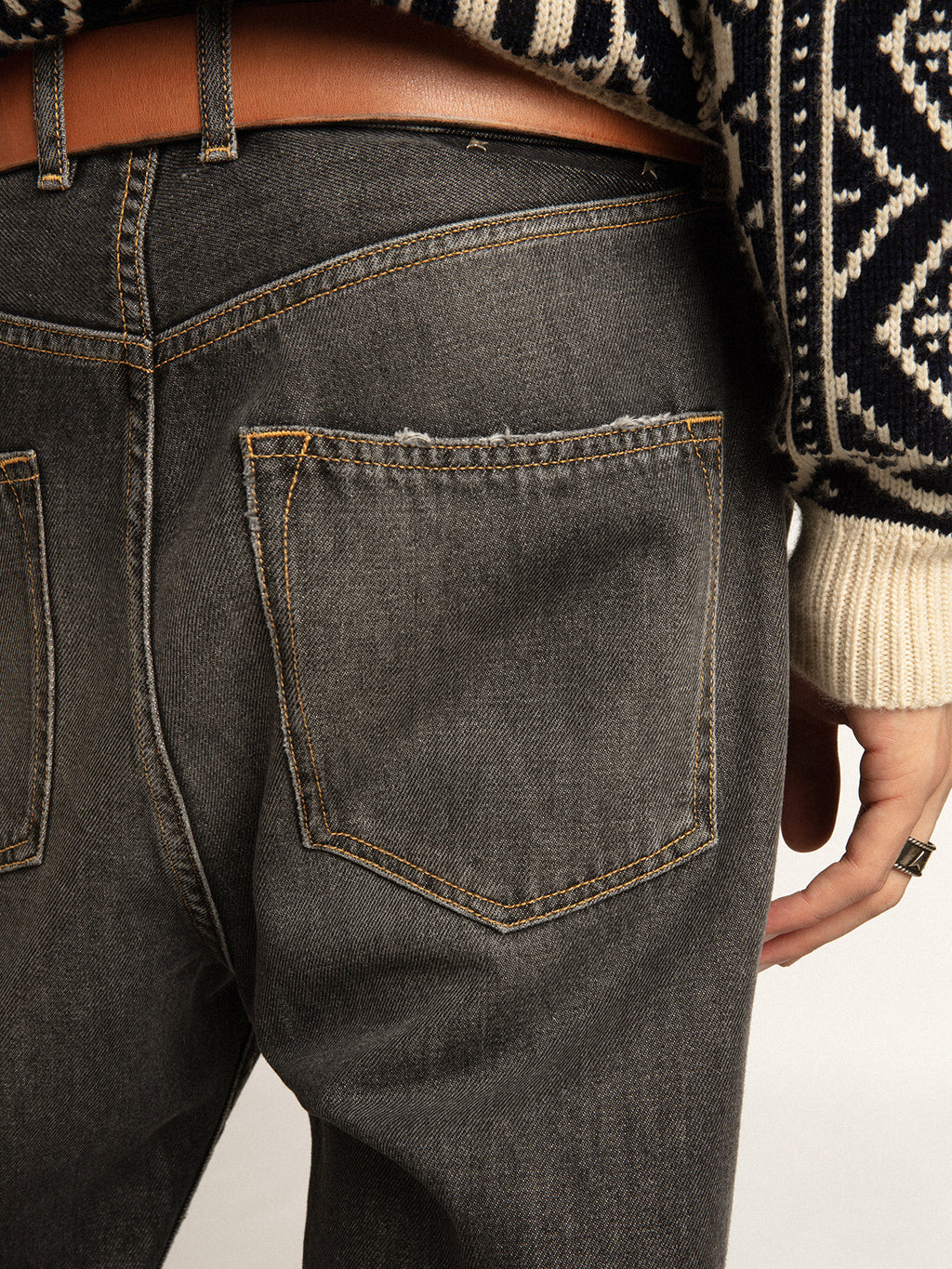Black mid-wash slim-fit jeans| Golden Goose
