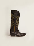 Women's boots in black leather with platinum star inlay| Golden Goose