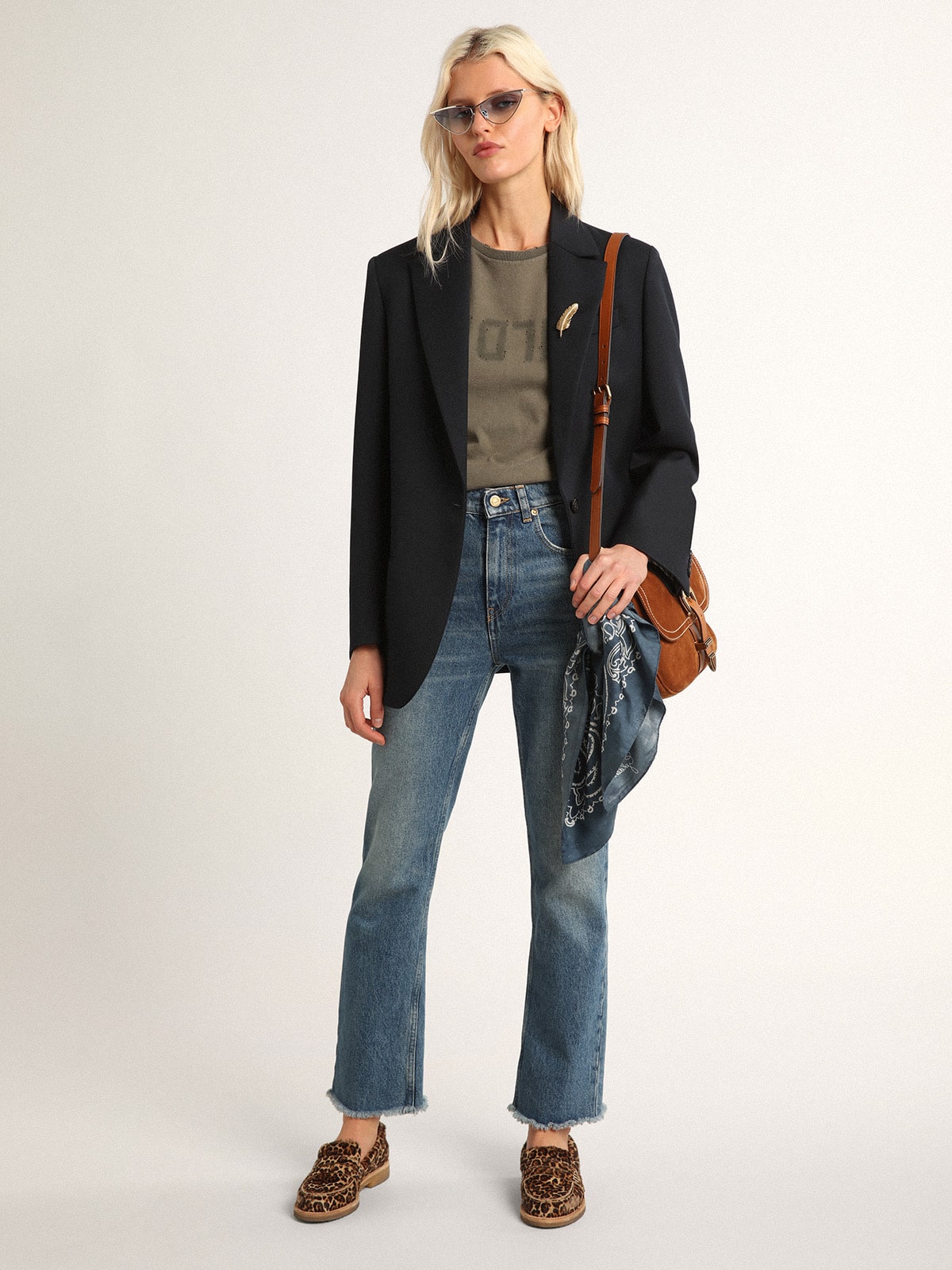 Olive-green regular-fit T-shirt with Golden lettering on the front| Golden Goose