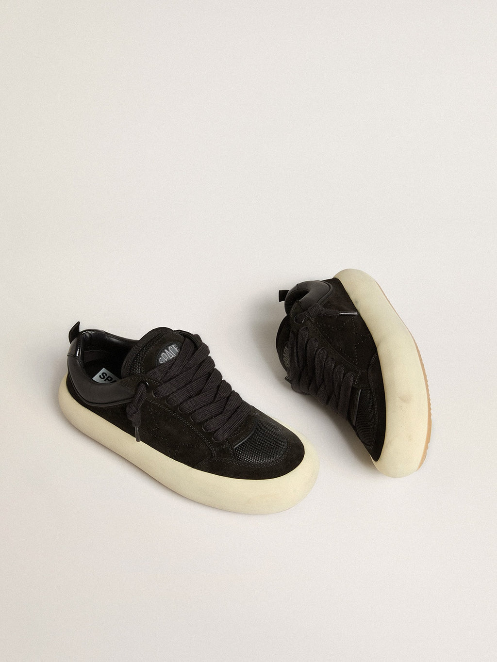 Men's Space-Star Cube in black suede with perforated star| Golden Goose