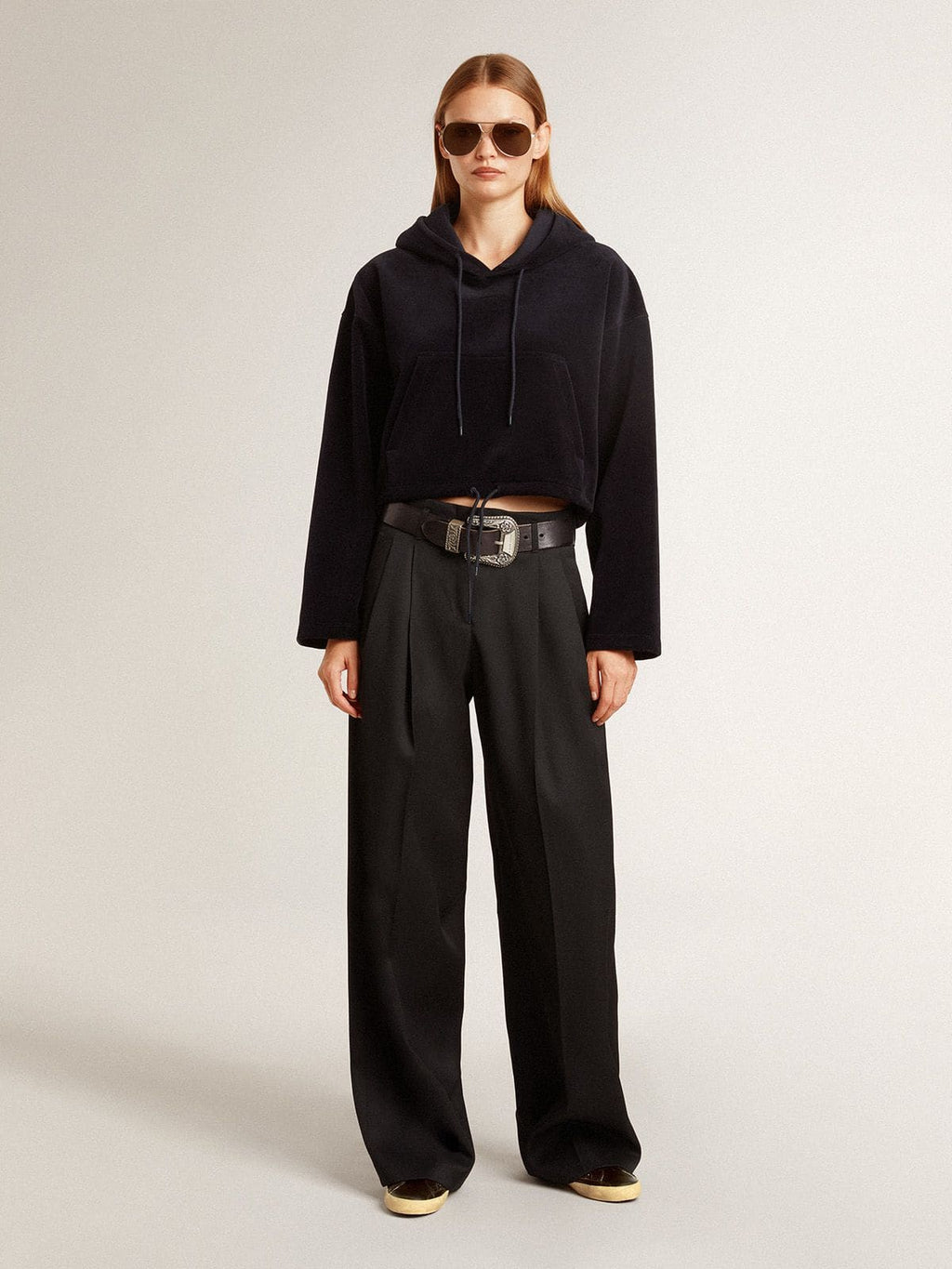 Super-Star in black glitter with black suede star and leather inserts| Golden Goose