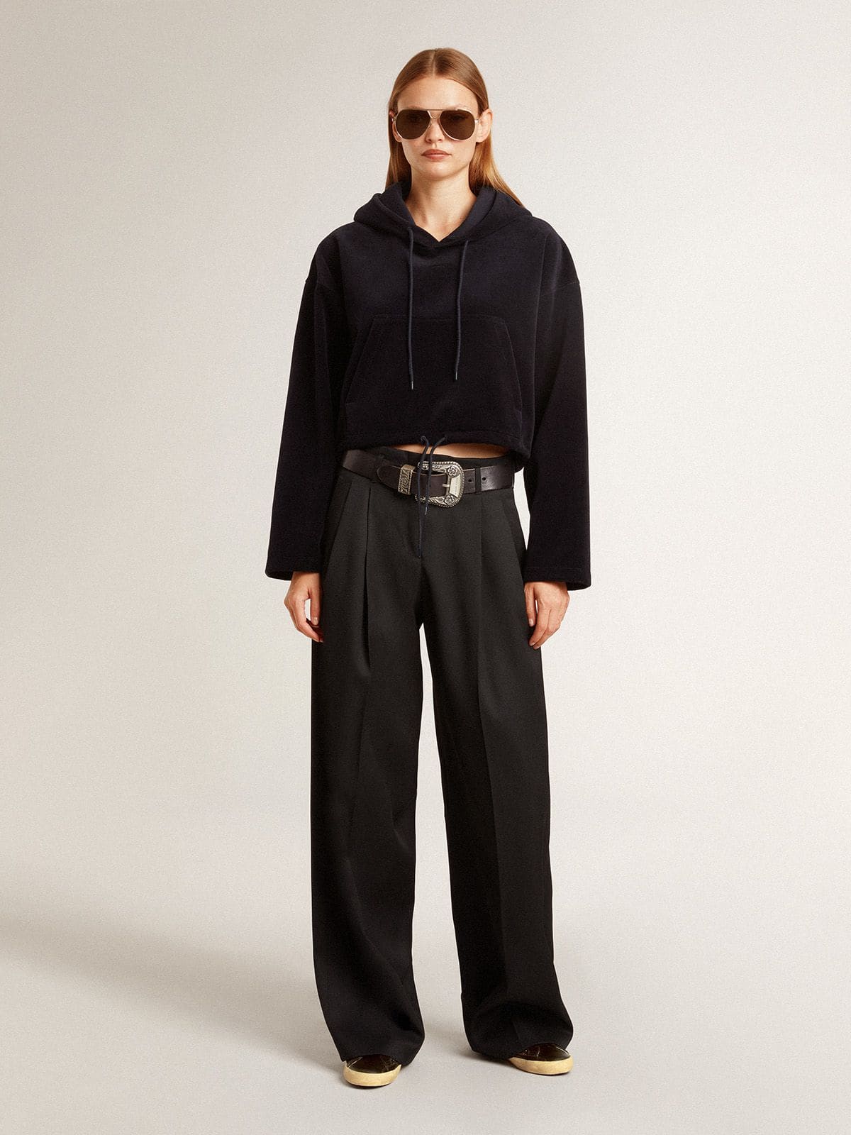 Super-Star in black glitter with black suede star and leather inserts| Golden Goose