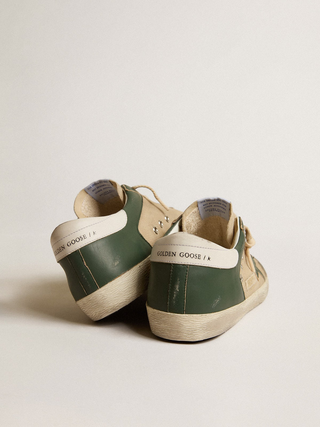 Men's Super-Star LTD in cream mesh and green nappa with nappa star| Golden Goose