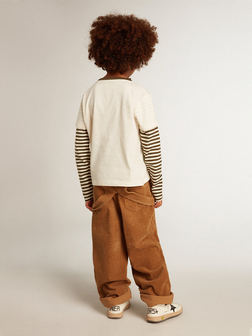 Boys' double-sleeve T-shirt in striped cotton| Golden Goose