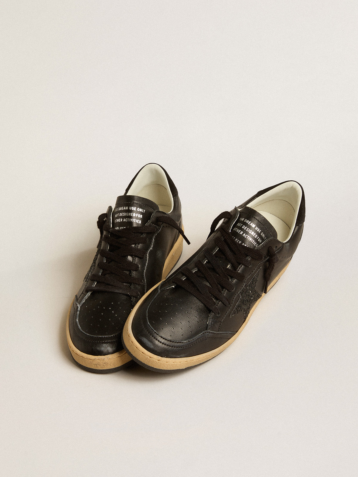 Ball Star in black nappa leather with black glitter star and suede heel tab| Golden Goose