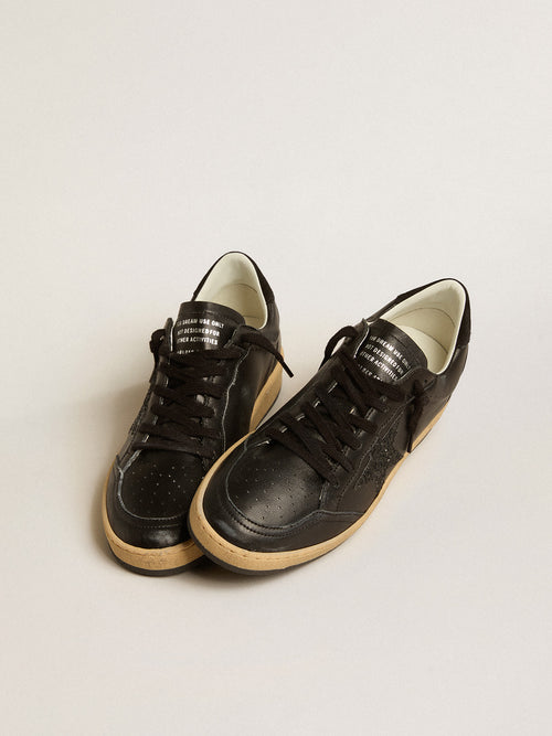 Ball Star in black nappa leather with black glitter star and suede heel tab| Golden Goose