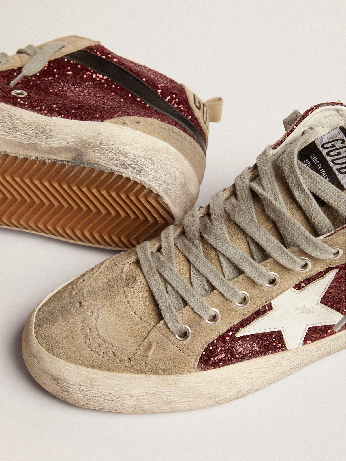 Women's Mid Star in burgundy glitter with gray inserts and white star| Golden Goose