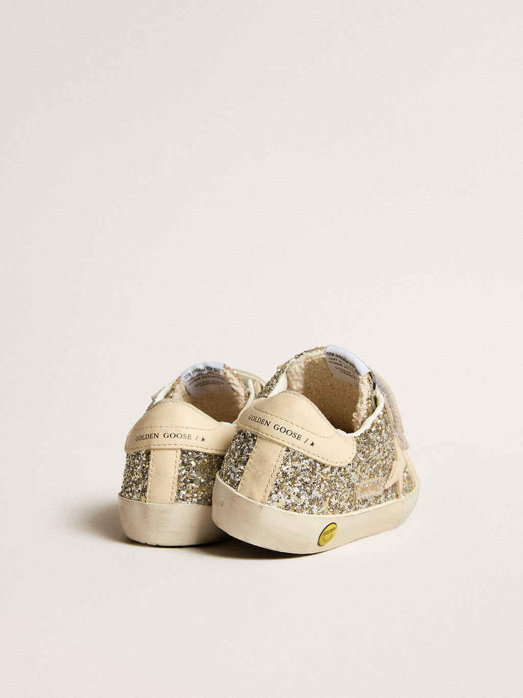 Old School Junior in platinum glitter with leather star and heel tab| Golden Goose