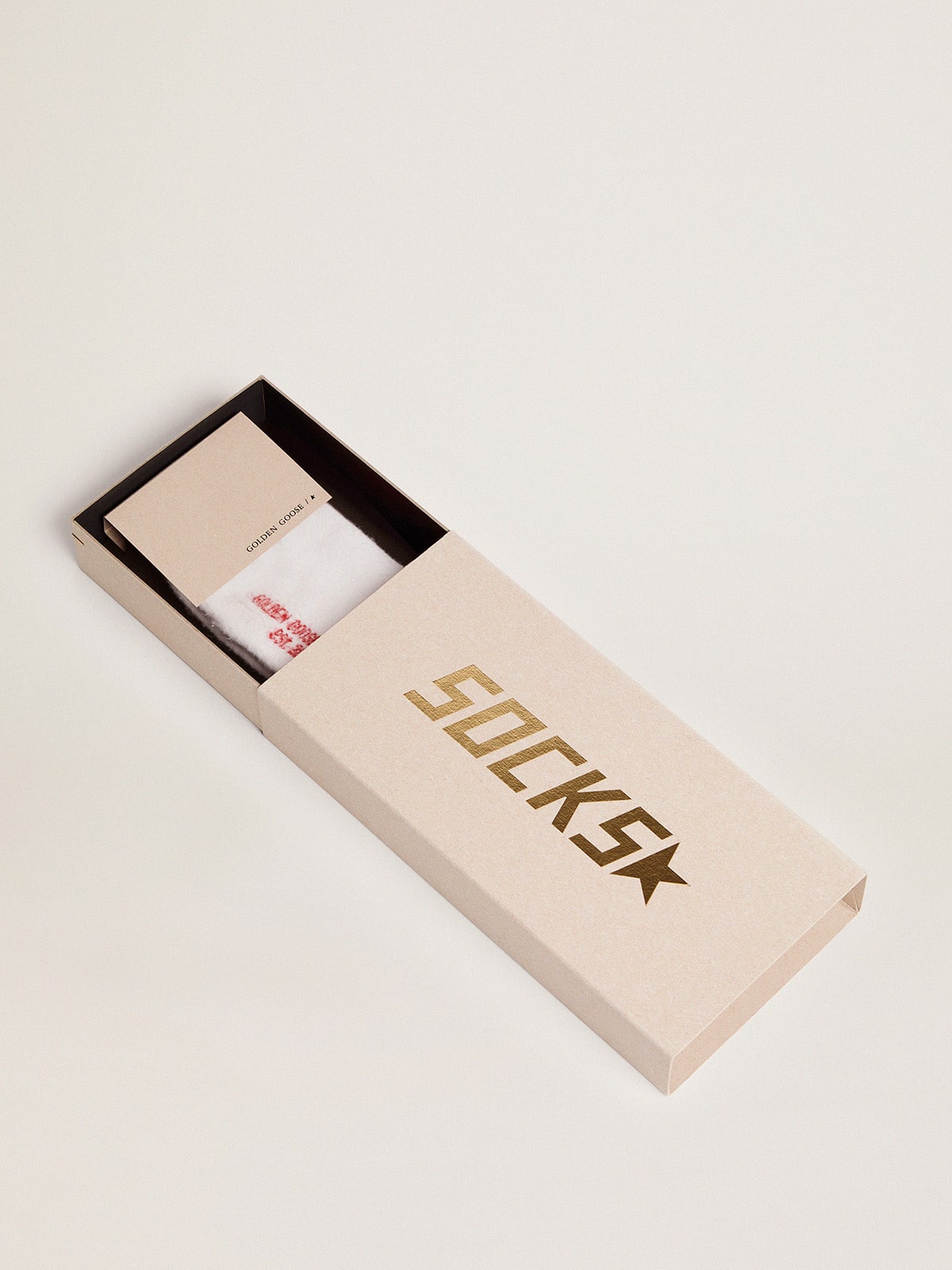 White socks with distressed details and red stripes| Golden Goose