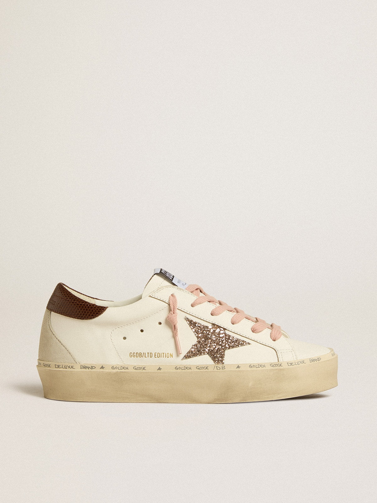 Women's Hi Star LTD with glitter star and brown lizard-print heel tab| Golden Goose