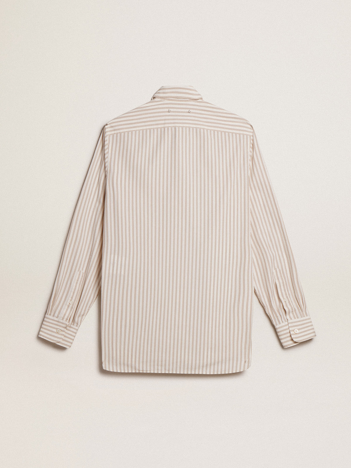 Men's white cotton shirt with beige stripes| Golden Goose