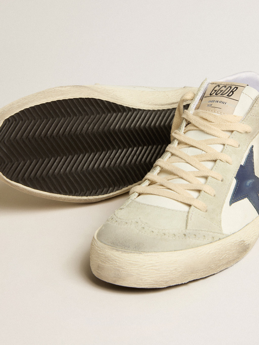 Mid Star LTD with blue leather star and white nappa leather flash| Golden Goose