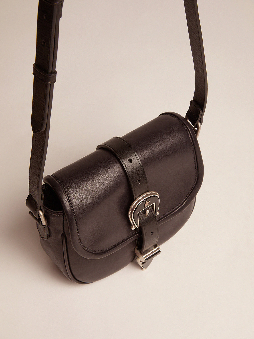 Women's small Rodeo Bag in black leather| Golden Goose