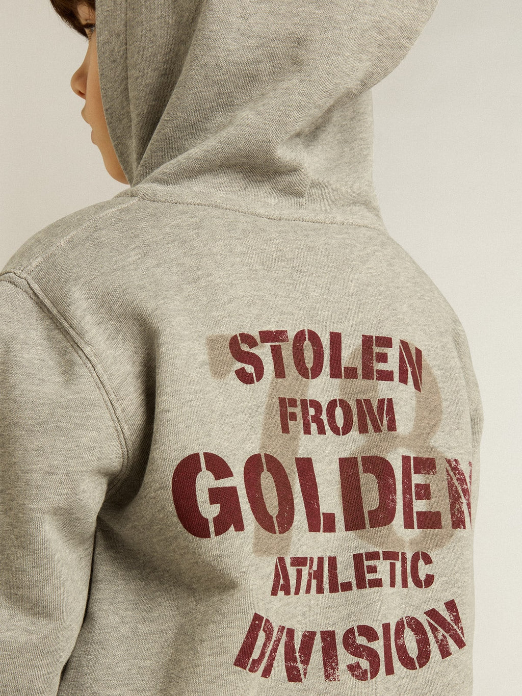 Gray melange hooded sweatshirt with print on the back| Golden Goose