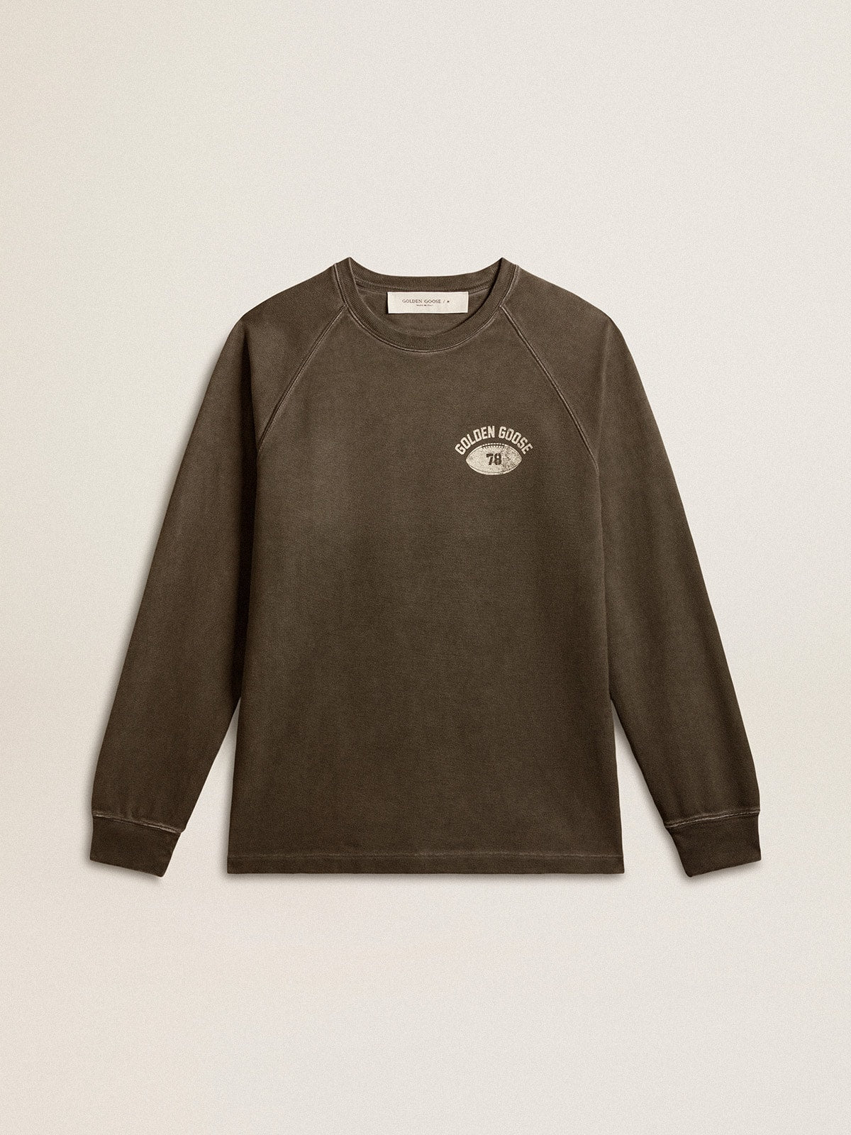 Men's crew-neck T-shirt in anthracite gray cotton with logo on the back