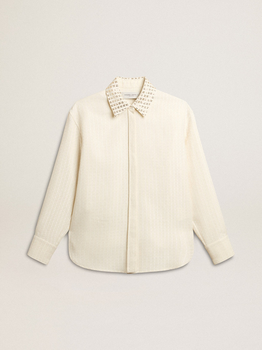 Women's viscose and cotton blend shirt with crystal-embellished collar