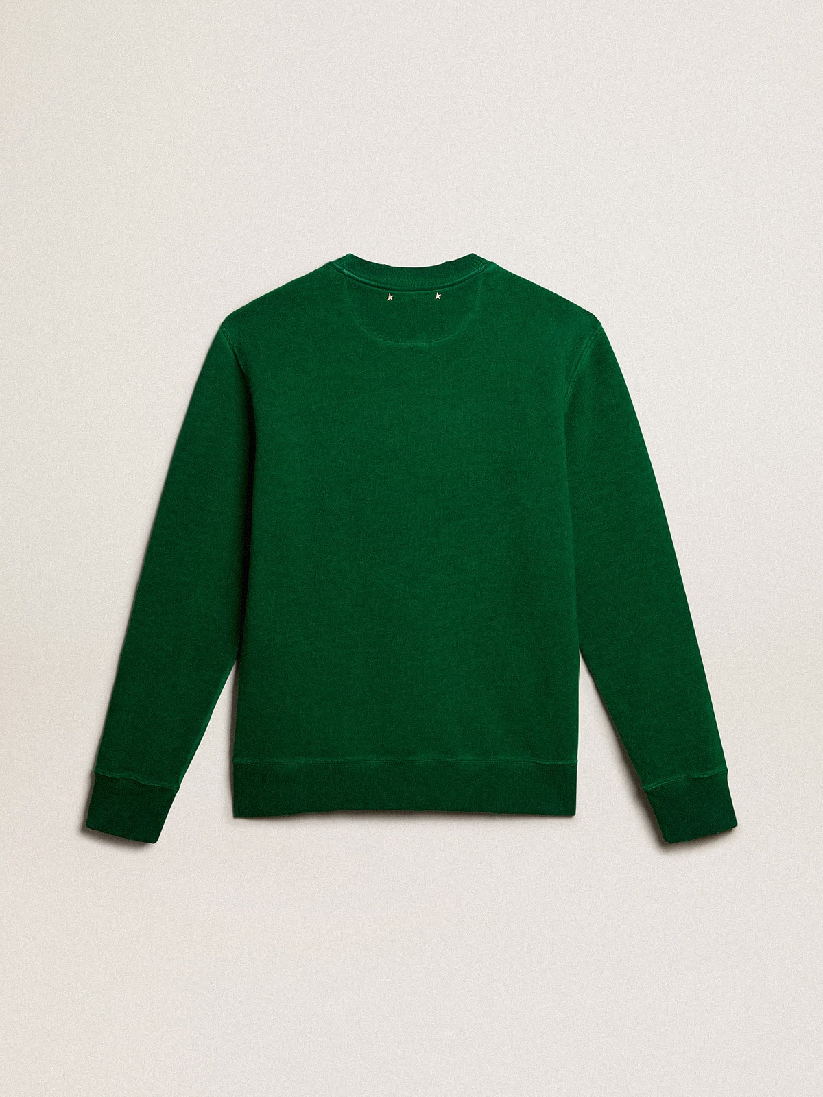 Round-neck sweatshirt in green cotton fleece| Golden Goose